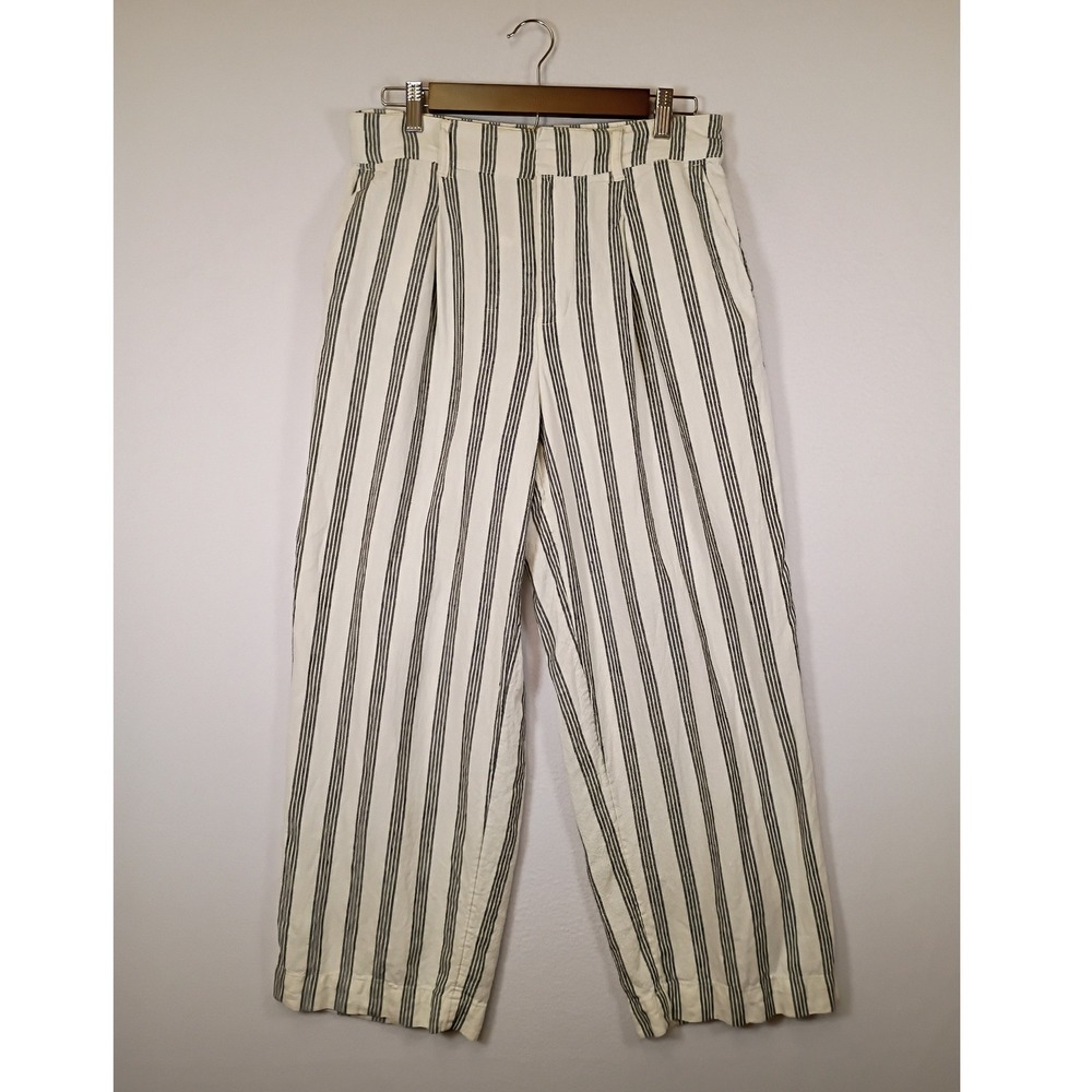 Coastal Nautical A New Day Womens 8 Short Cream Black Striped Linen Blend Pants